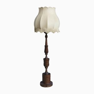 Art Deco Turned Wood Floor Lamp with Fabric Shade, Italy, 1930s