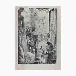 The Artist in Fine Art Academy, Original Etching, Early 20th-Century