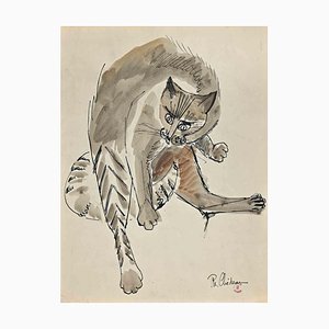Philippe Chedeau, The Brown Cat, dibujo original, mediados del siglo XX