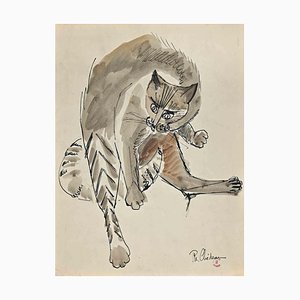 Philippe Chedeau, The Brown Cat, Original Zeichnung, Mitte 20. Jh