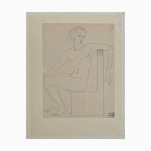 Dibujo original de Georges-Henri Tribout, Posando desnudo, años 30