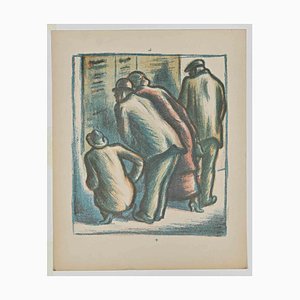 Jan Rambousek, The Men Peeping Through, Original Lithograph, Mid 20th-Century