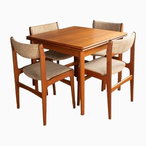 Tavolo da pranzo allungabile con 4 sedie di Ansager Mobler, Danimarca, anni '60, set di 5