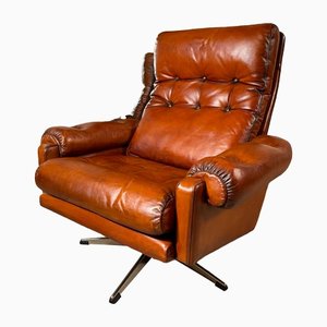 Mid-Century Danish Leather Lounge Swivel Arm Chair, 1960