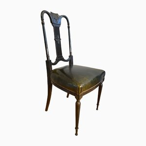 Antique French Leather & Ebonised Mahogany Music Chair, 1840s