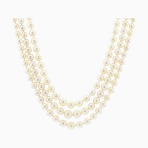 French Triple Strand Cultured Pearl Necklace, 1960s