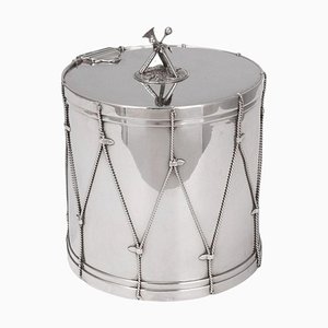English Regimental Silver-Plated Ice Bucket in the Form of a Drum from Harwood, Sons & Harrison, Birmingham