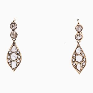 Boucles d'Oreilles Antiques en Or 14k avec Diamants Taille Rosette, 1900s, Set de 2