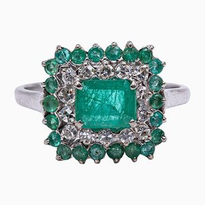 Vintage White Gold Ring with Emeralds and Diamonds, 1960s