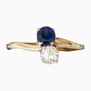 Vintage in 18k Gold Sapphire and Diamond Ring, 1950s