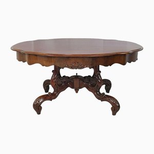 Continental Oval-Shaped Mahogany Coffee Table on Pedestal