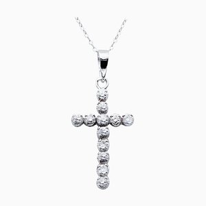 9 Karat White Gold Cross Pendant Diamond Necklace