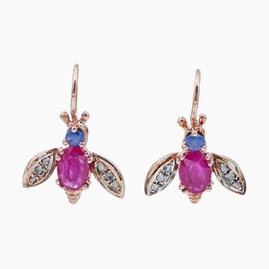 Rose Gold and Silver Fly Shape Earrings, Set of 2