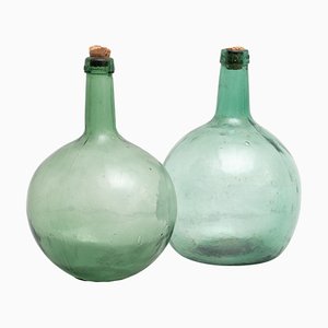 Antique French Demijohn Glass Bottles, Barcelona, 1950s, Set of 2