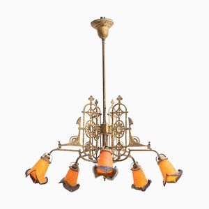 Vintage French Brass and Glass Ceiling Lamp, 1930s