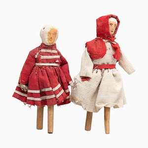 Antique Traditional Spanish Rag Dolls, 1920s, Set of 2