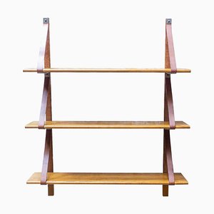 20th Century Miquel Milan Wood and Leather Shelf