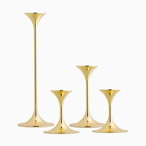 Jazz Candleholders in Steel with Brass Plating by Max Brüel, Set of 4