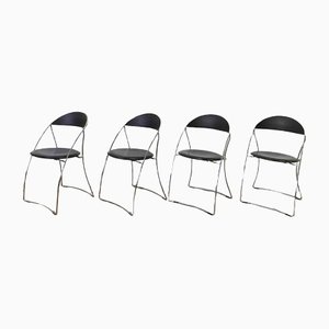 Italian Chrome & Leatherette Chairs, Set of 4
