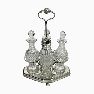 Vinagrera holandesa de plata y cristal tallado, siglo XIX, 1816. Juego de 5