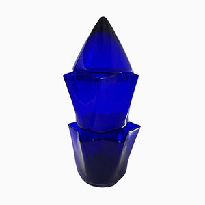 Vase Tulipe en Verre Bleu par Willem Noyons, 1997