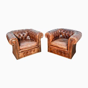 English Chesterfield Armchairs, Set of 2