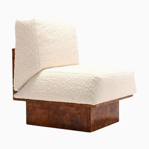 Small Boucle and Burl Wood Chair, 1970s