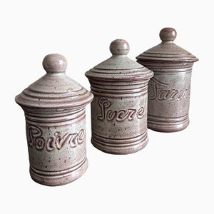 Vasi in ceramica con coperchi Vallauris, set di 3