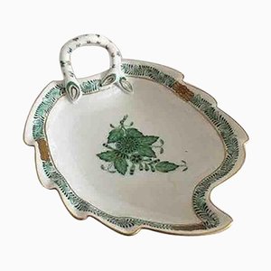 Hungarian Chinese Bouquet Green Leaf-Shaped Bowl from Herend