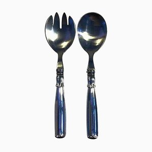 Lotus Salad Serving Set in Silver and Steel from W. & S. Sørensen, Set of 2