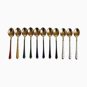Mocca Spoons in Gilted Sterling Silver with Emanel from ELA Denmark, Set of 11