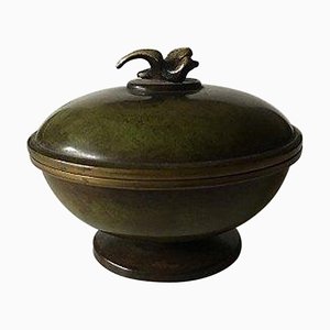 Lidded Bowl with Bird Ornament in Bronze