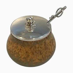 Vasetto per marmellata con coperchio e cucchiaio in argento di Bode Willumsen per Hans Hansen, set di 3