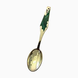 Gilded Sterling Silver Christmas Spoon with Blue Enamel from Sorenco