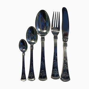 Orchid Flatware Set in Silver from Horsens Silversmithy, Set of 40