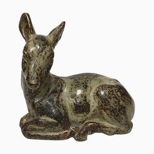 Stoneware Figurine of Resting Fawn No 20506 from Royal Copenhagen