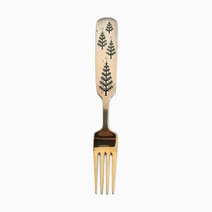 Christmas Fork in Gilded Sterling Silver with Enamel by A. Michelsen, 1950s