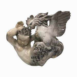Figurine Of Faun in a Fight with a Rooster No 3083 from Royal Copenhagen