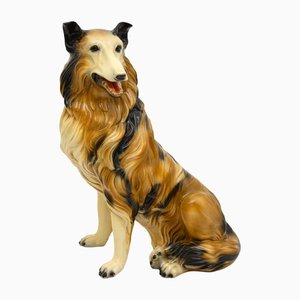 Lebensgroße Collie Hund Keramik Skulptur, 1960er