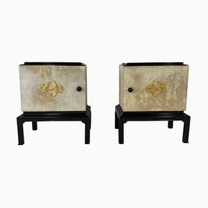 Italian Art Deco Nightstands in Black Lacquer and Gold, 1930s, Set of 2