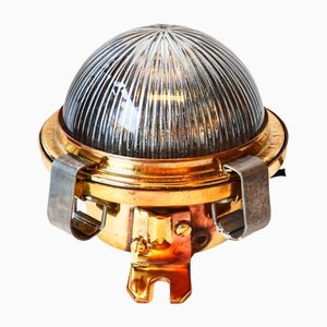 Small Vintage Wall Lamp in Brass and Striated Glass