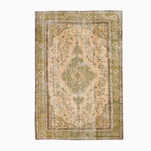 Turkish Vintage Green Rug in the Style of Madallion