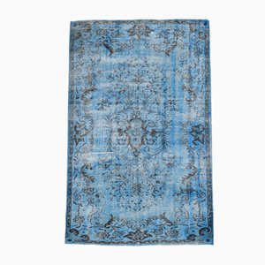 Turkısh Vintage Faded Blue Wool Area Rug