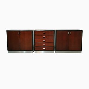 Italian Wood and Aluminum Buffets and 1 Chest of Drawers by Gianni Moscatelli for Formanova, 1970s, Set of 3
