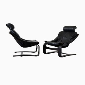 Swedish Kroken Leather Lounge Chairs by Åke Fribytter for Nelo, 1970s, Set of 2