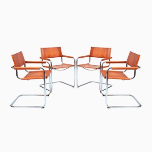 Bauhaus S 34 Cantilever Cognac Chairs by Mart Stam for Fasem, Italy, Set of 4