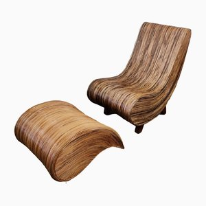 Armchair & Ottoman in Midollino from Vivai of the South, 1960s, Set of 2