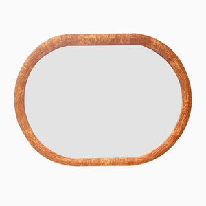 Italian Vintage Oval Wall Mirror with Ash Root Frame