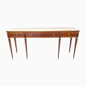 Large Vintage Italian Walnut Console with Glass Top by Paolo Buffa