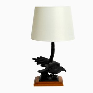 Très Grande Lampe de Bureau en Forme d'Aigle avec Socle en Bois de Teck, 1940s